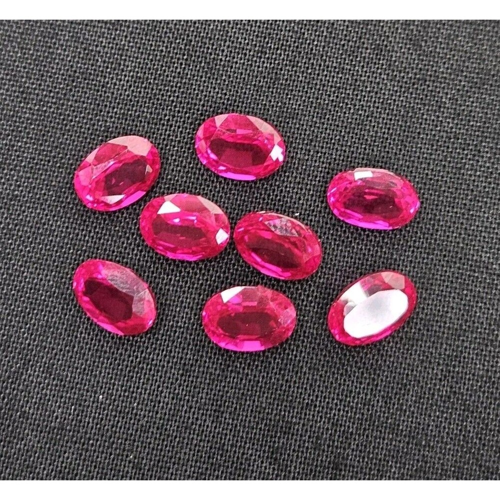 Lab-Grown Ruby Gemstones Lot Of 8, 1.5 ctw Each Loose High Quality Faceted Oval